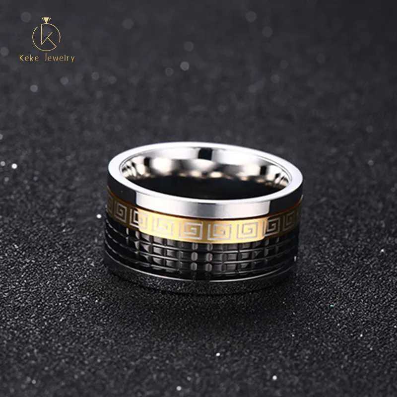 Supplier Wholesale Between Gold And Black Design Rotatable Stainless Steel Men's Ring R-164