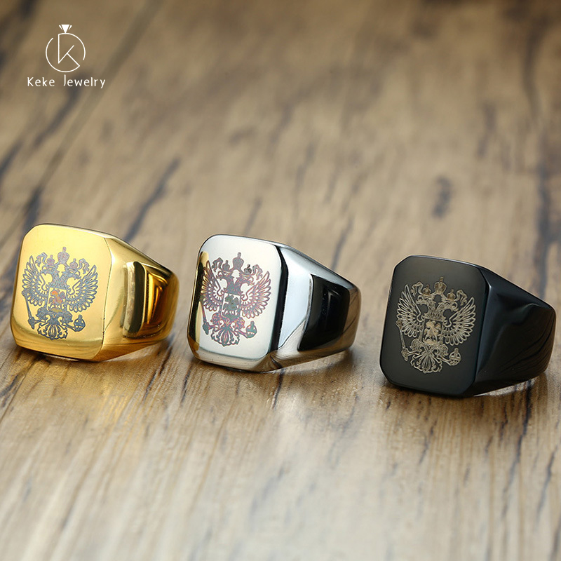 New Product customizable Stainless Steel Russia National Emblem Gold/Black Ring RC-294