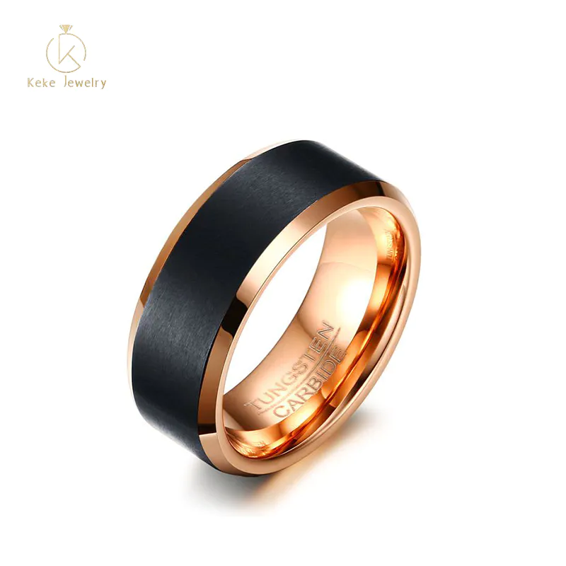 Factory direct sale 8MM tungsten steel ring black/rose gold tungsten gold men's ring TCR-069