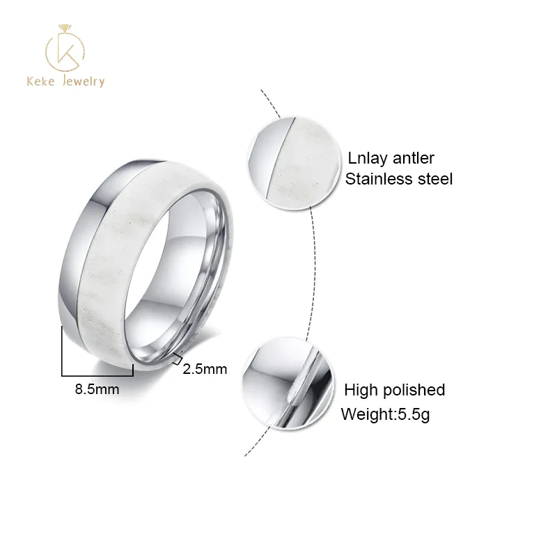 Simple style 8mm stainless steel antlers environmental protection material new men's ring R-434