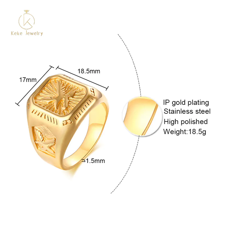Foshan factory European and American style eagle pattern design stainless steel gold ring wholesale RC-436G