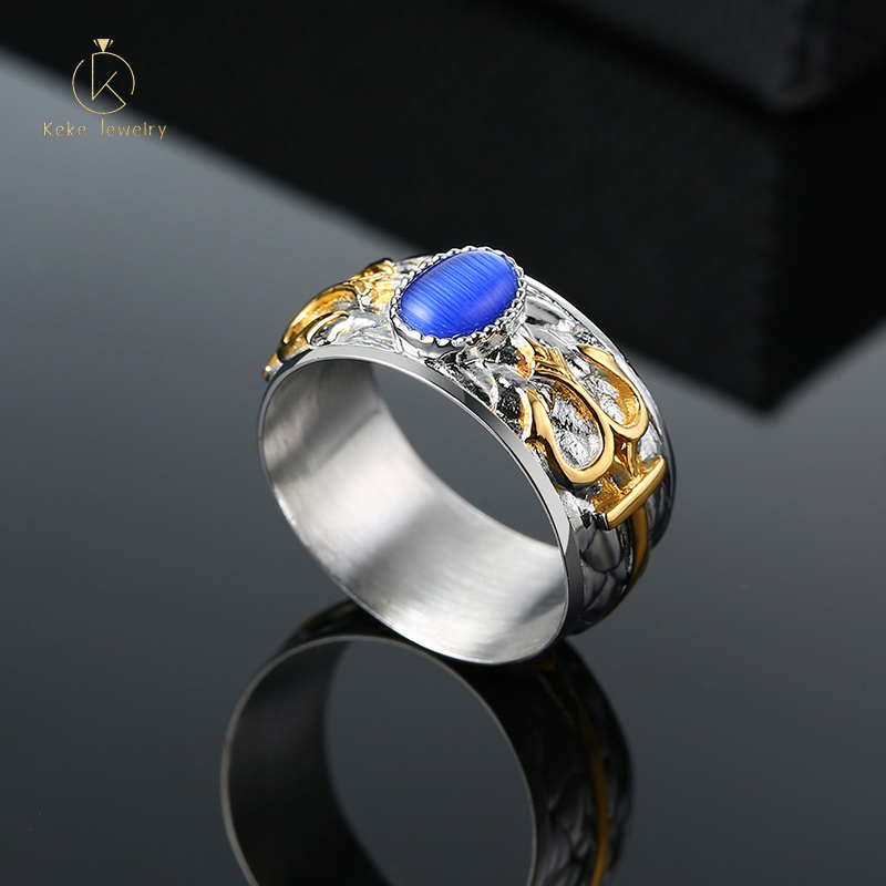 Factory direct Stainless Steel 10mm Sapphire Men's Ring RC-462