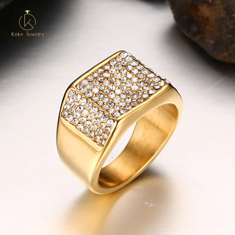 Chinese Manufacturer 11mm stainless steel gold diamond men's ring RC-155G