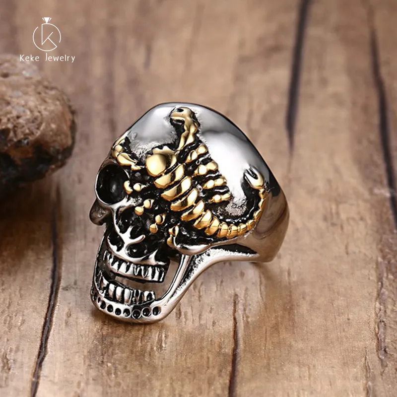Spot wholesale Japanese and Korean fashion jewelry 30MM stainless steel gold scorpion skull men's ring RC-278