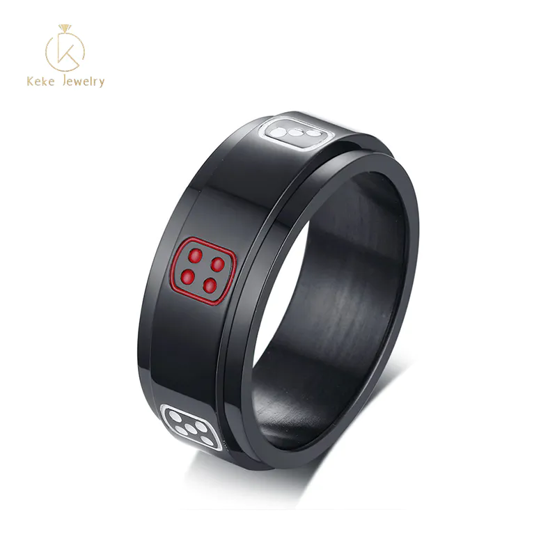 Wholesale Bar street style 8MM titanium steel rotatable dice black ring R-398