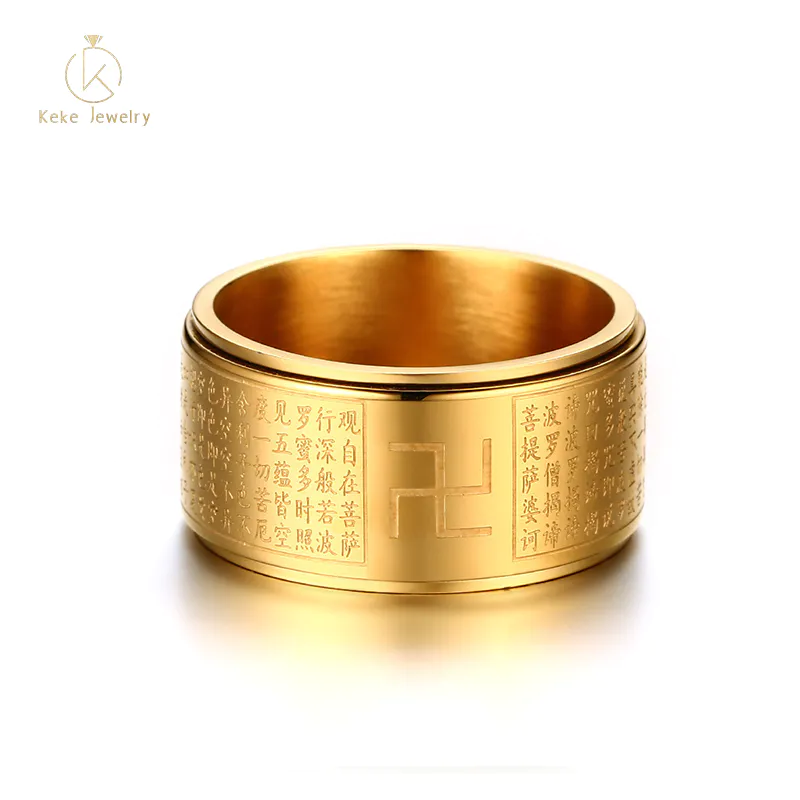 Wholesale religious jewelry 11.5MM stainless steel heart sutra rotatable men's ring R-362