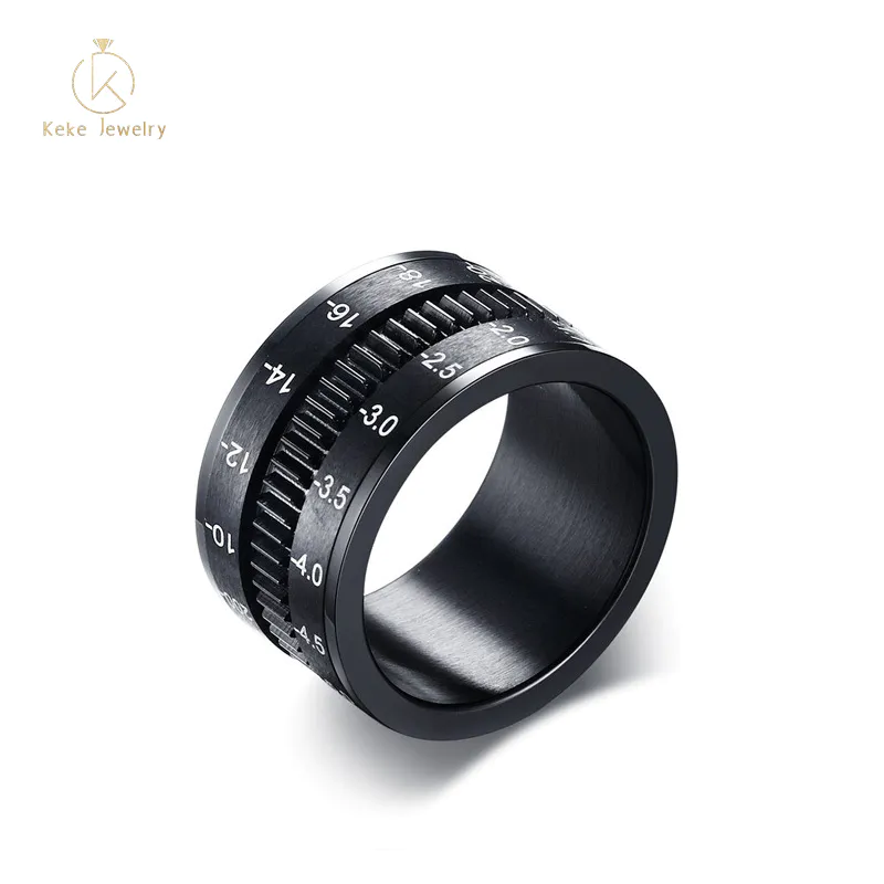 Supplier Wholesale Camera lens design titanium steel rotatable men's ring R-277