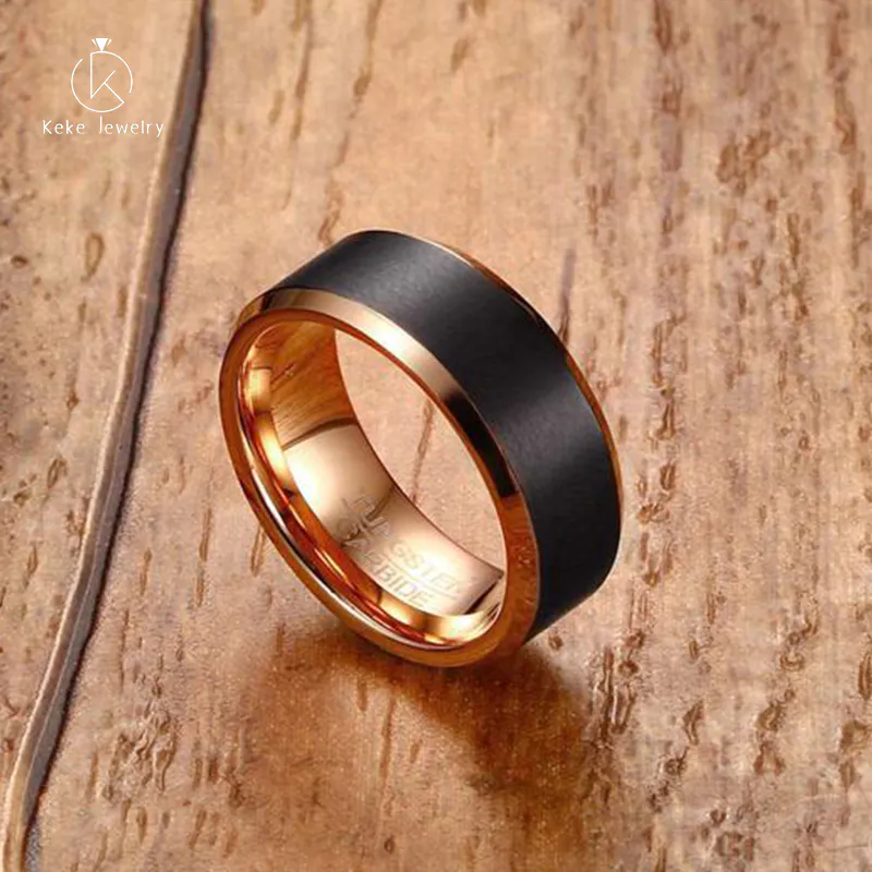 Factory direct sale 8MM tungsten steel ring black/rose gold tungsten gold men's ring TCR-069