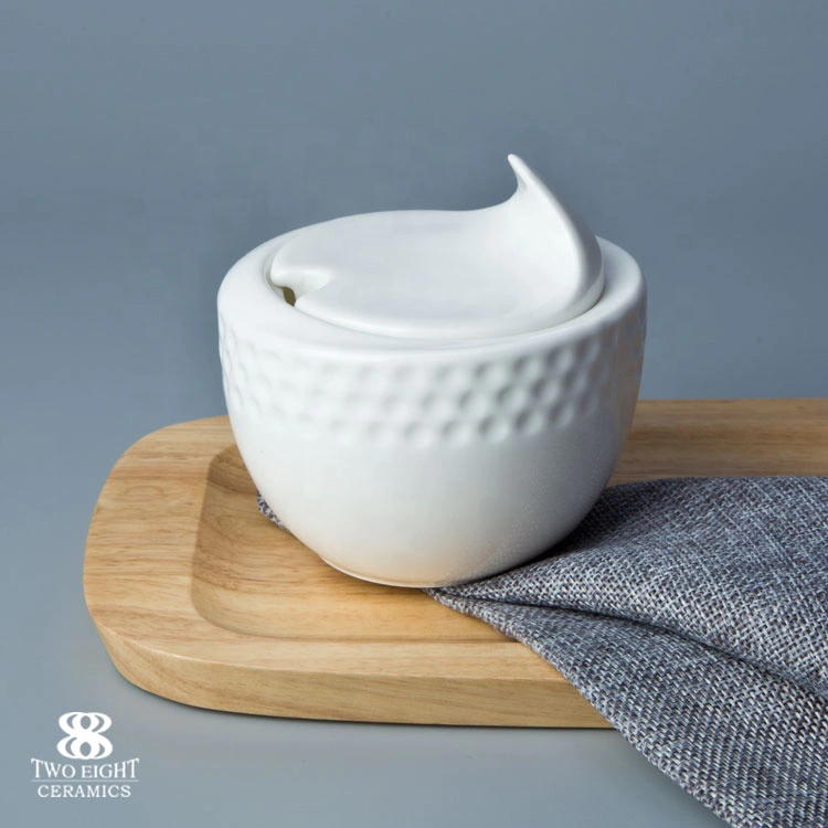 White Fine China Porcelain Crockery Tableware Sugar Bowl, Restaurant Quality Tableware Sugar Pot^