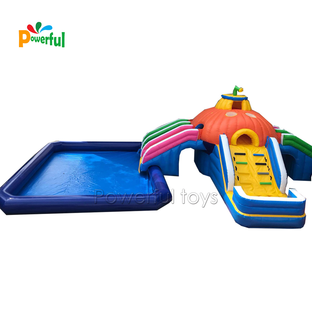 triple lane inflatable water slide with pool