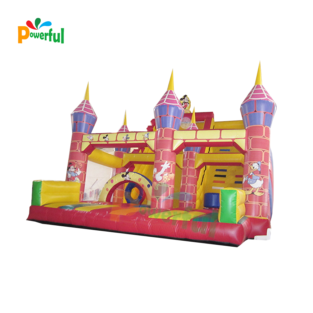 Commercial giant cartoon inflatable slide with obstacle for kids