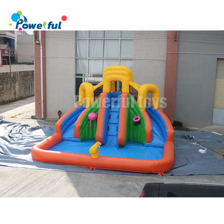 Double lane inflatable water slide with pool and Basketball stand