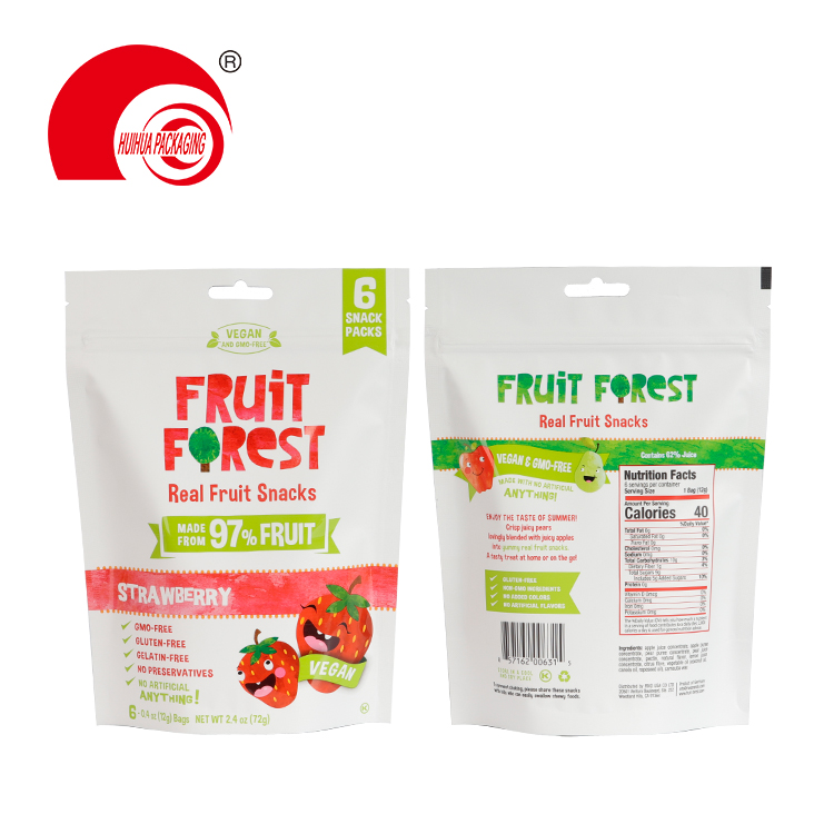 Fruit Snack Foil Bag Strawberry Apple Pear Packing Pouch with Euro Hole Resealable Zipper