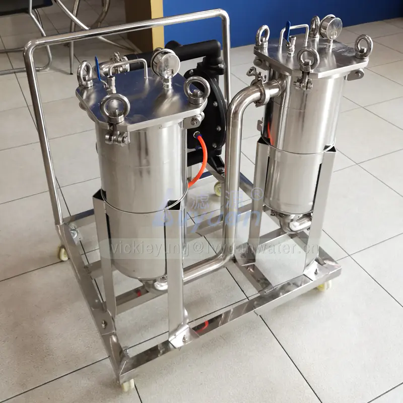 Movable cart single basket stainless steel chemical liquid bag type filter housing for paint oil/beverage/water treatment