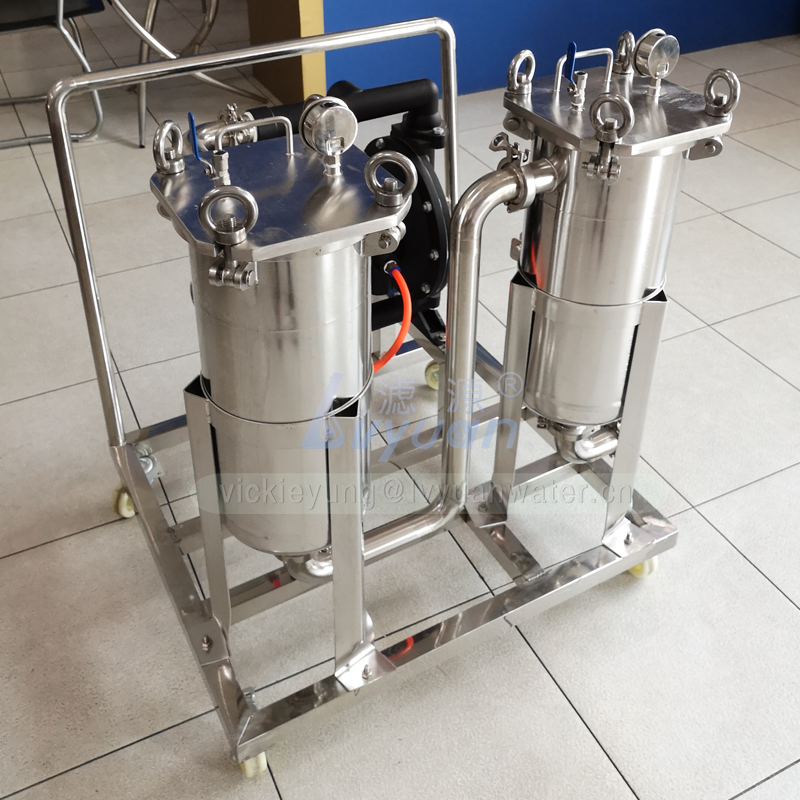 Portable filtering machine SS304 316L stainless steel double stage microporous filter liquor filter machine with 4 wheels cart