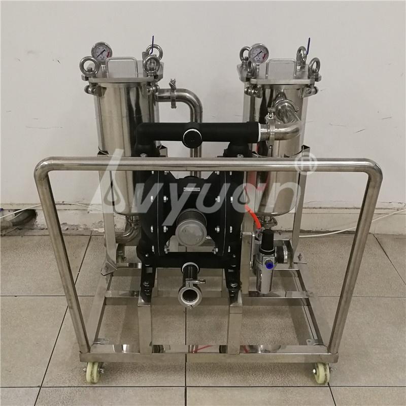 Wine/Oil/Ethanol/Liquid Filter Machine Stainless Steel Duplex Bag/Cartridge Filters with Diaphragm Pump Cart