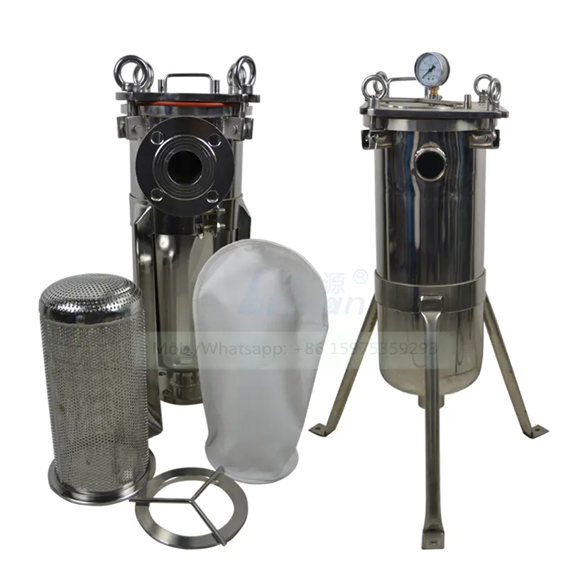 Single liquid filtration SS304 316L stainless steel bag cartridge filter housing with SS mesh bag filter 10 20 30 40 microns