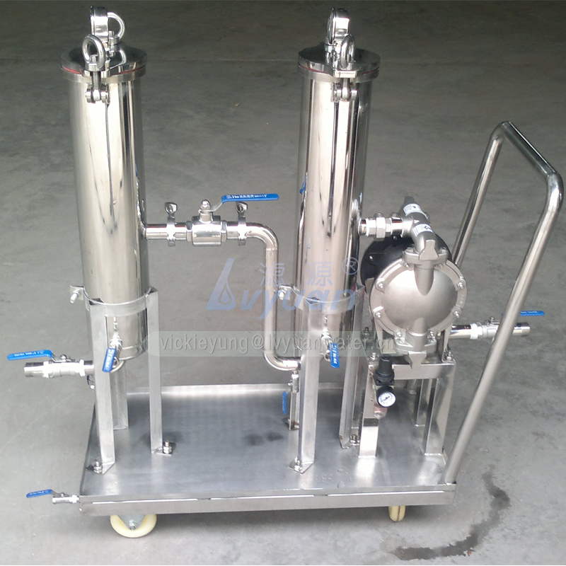Reusable 5 micron small PP/PE bag filter SS304 stainless steel single housing with stainless/aluminium water pump set