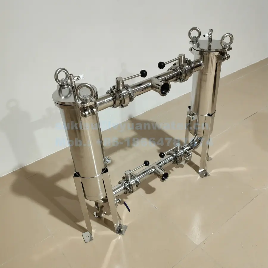 SS 304/316L Stainless Steel Dual Duplex Bag Water Filter for liquid/juice/beer/wine/milk purification system