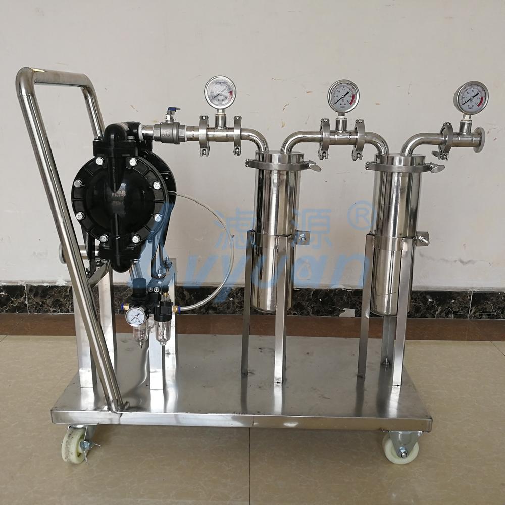 Wine/Oil/Ethanol/Liquid Filter Machine Stainless Steel Duplex Bag/Cartridge Filters with Diaphragm Pump Cart