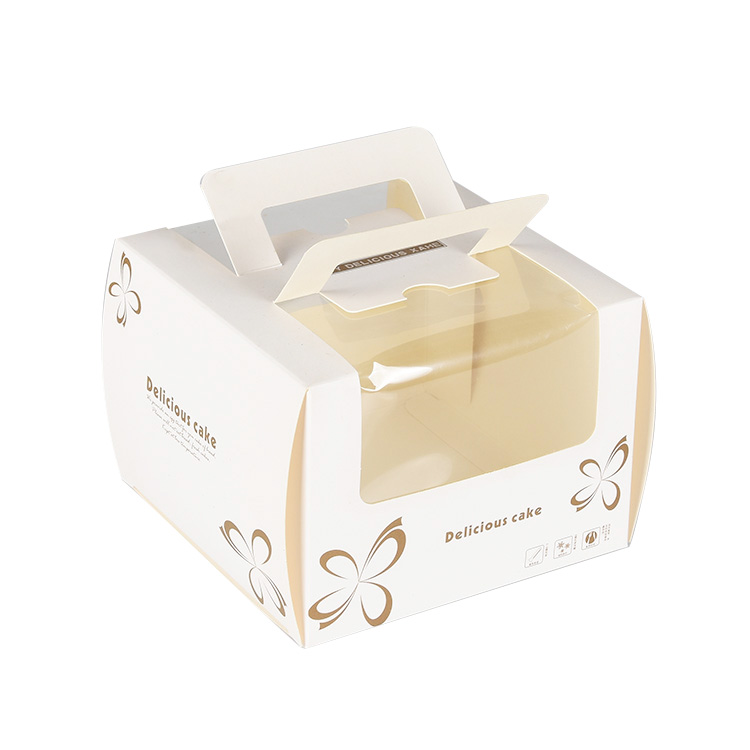 Custom Design Birthday Wedding White Packaging Gift Clear Handle Cake Paper Box with Transparent Window