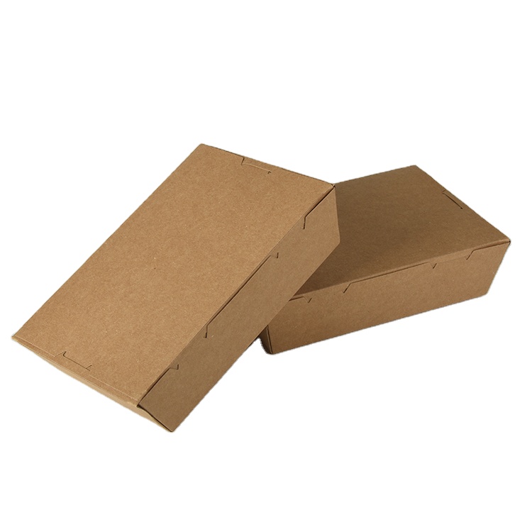 Eco-friendly Disposable Lunch Resistant Grease Brown Kraft Paper Food Packaging Paper Box