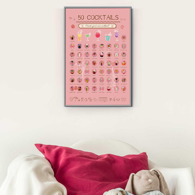 Gift Beautiful Decoration 50 Cocktails Bucket List Poster Scratch Off Poster