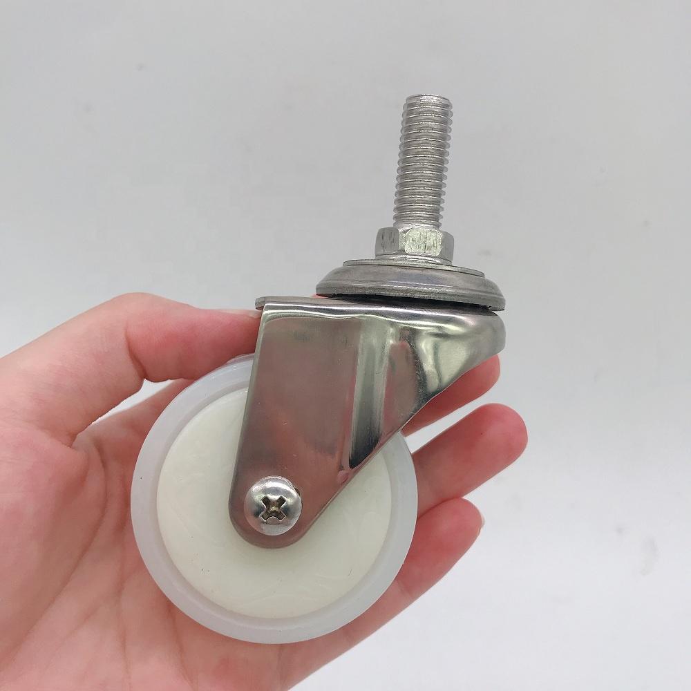 Small 50mm 2inch Stainless Steel SUS 304 Light Duty Nylon Caster Wheel with threaded stem