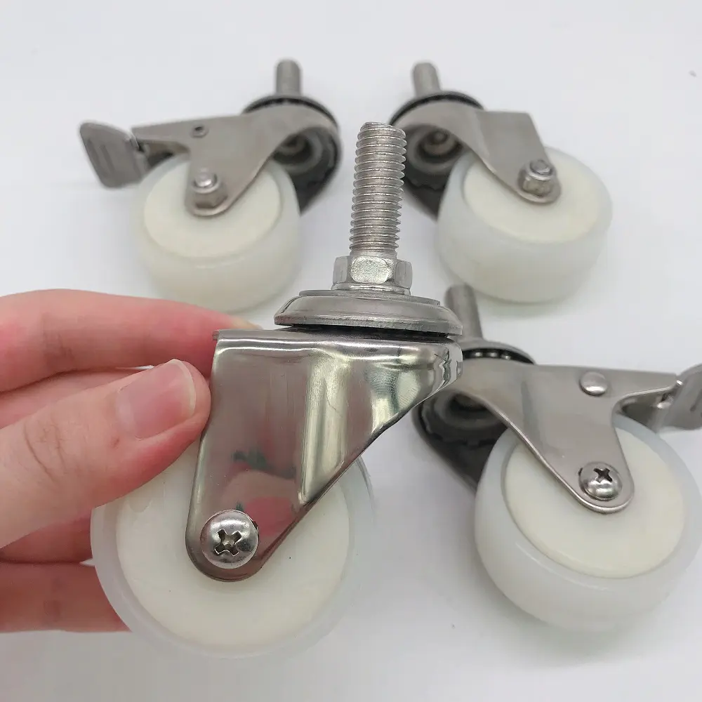 1.5 inch 2 inch Small Stainless Steel Antirust SUS 304 Light Duty Nylon Caster Wheel with threaded stem