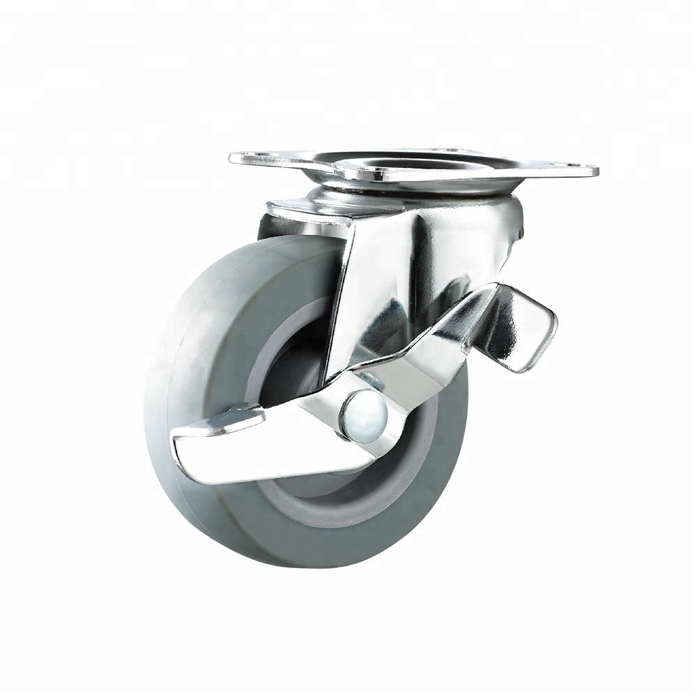 2 Inch Plate Swivel Caster Wheels With Brakes Plain Bearing Small Thermoplasticized Rubber Wheel