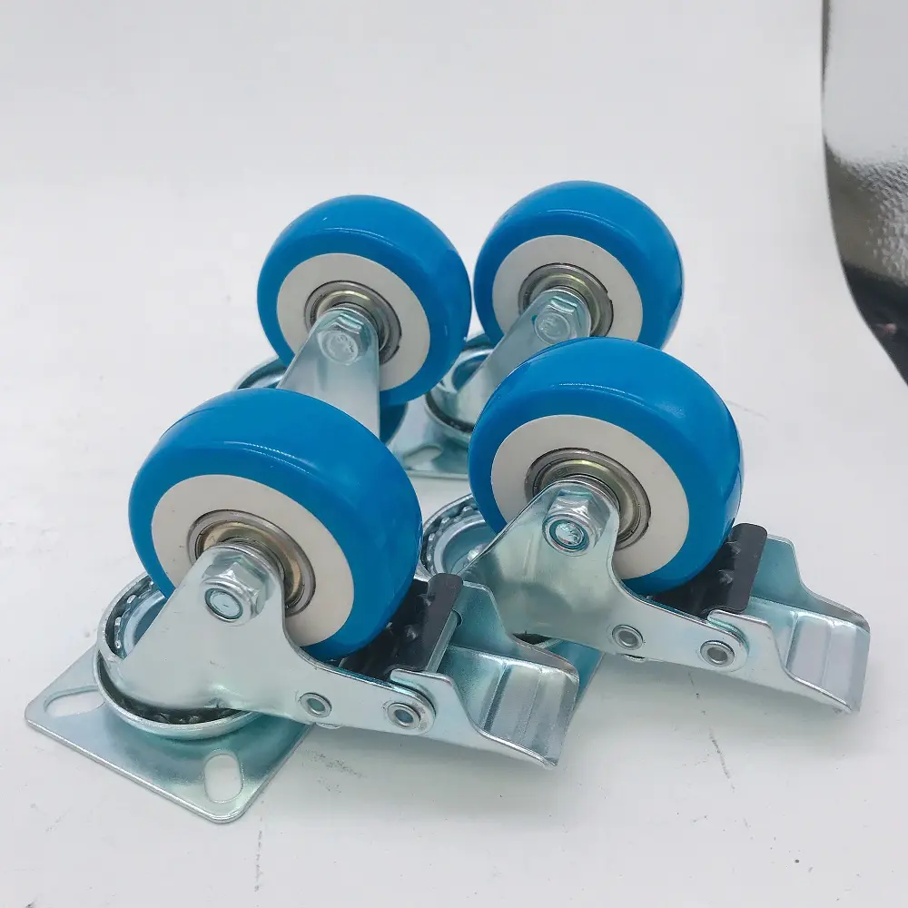 China Factory Price Blue Double Ball Bearings 2 inch Fixed Swivel Brake PVC Wheel Castor