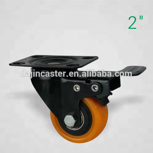 Light duty furniture caster orange pu wheel with swivel and brake for trolley or chair