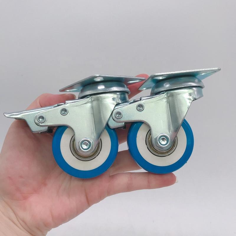 50mm Double Ball Bearing Furniture Light Blue Small Plastic PVC Caster Wheels with Brake