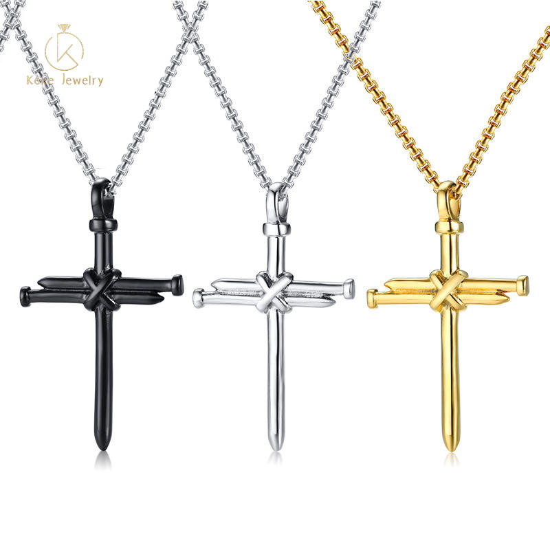 2021 New Design Gold/Silver/Black Three-color Stainless Steel Nail Cross Pendant Men's Necklace PN-1107