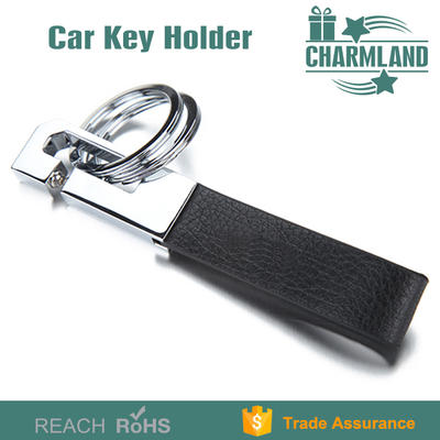 Metal and leather keychain car key holder