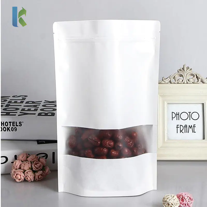 Doypack Mylar Paper White Kraft Bags With Window Food Tea Snack Package Storage Stand Up Packaging Ziplock