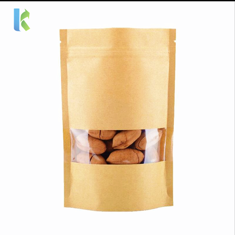 Doypack Kraft Stand Up Paper Zipper Bag with window Reusable Sealing Food  Storage Bags for Coffee Beans Nuts Biscuits Packaging-Kolysen