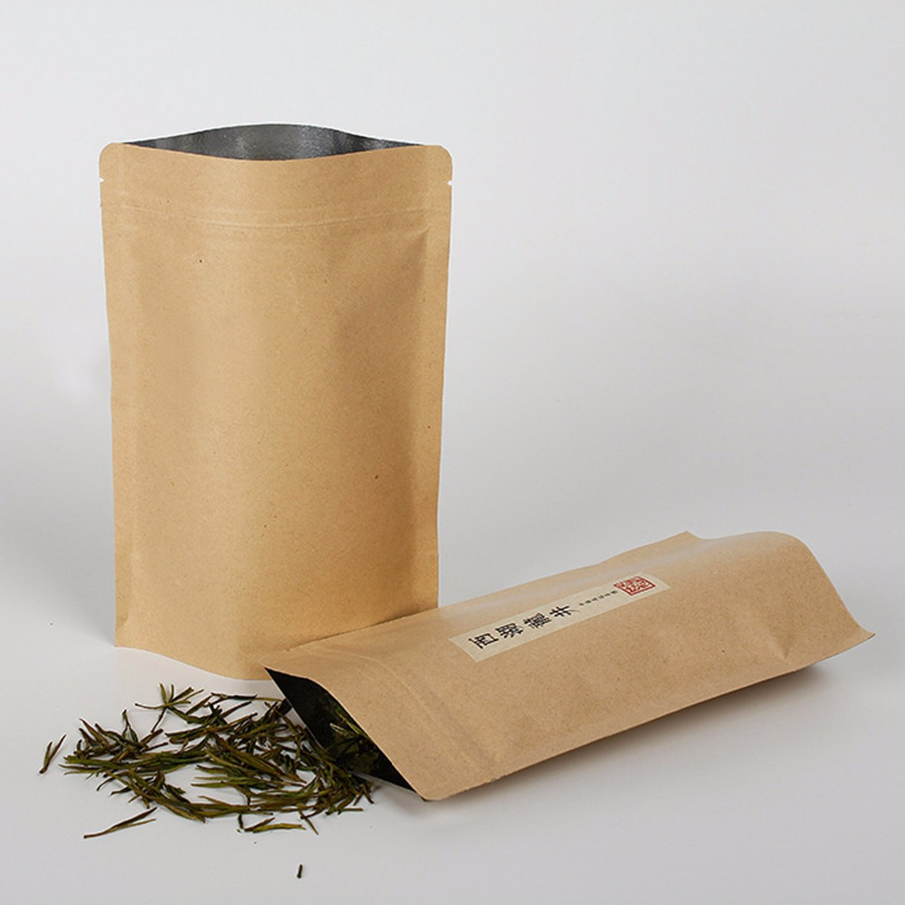 Kraft Paper Standup Ziplock Bags/Pouches for Tea Packing
