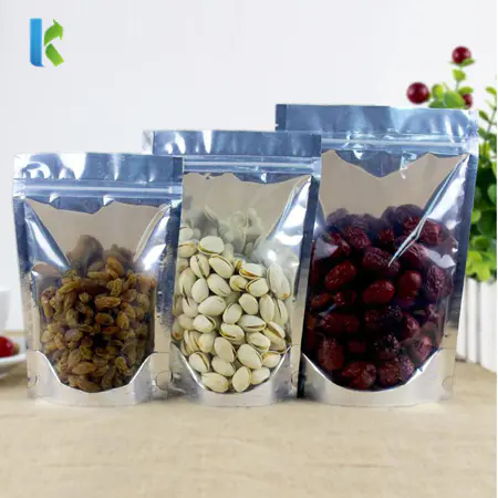 Standup Zipper Bag with One Side Silver and One Side Clear for Dry Food Packaging
