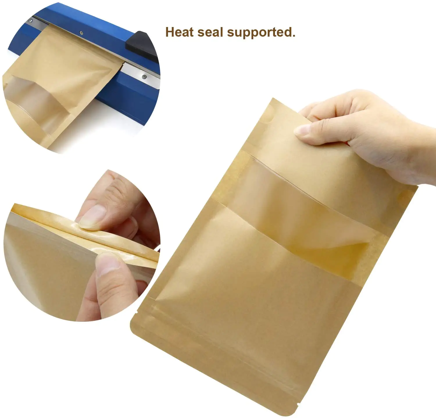 Ziplock Stand Up Pouch Kraft Paper Bags Doypack With Clear Window And Zipper