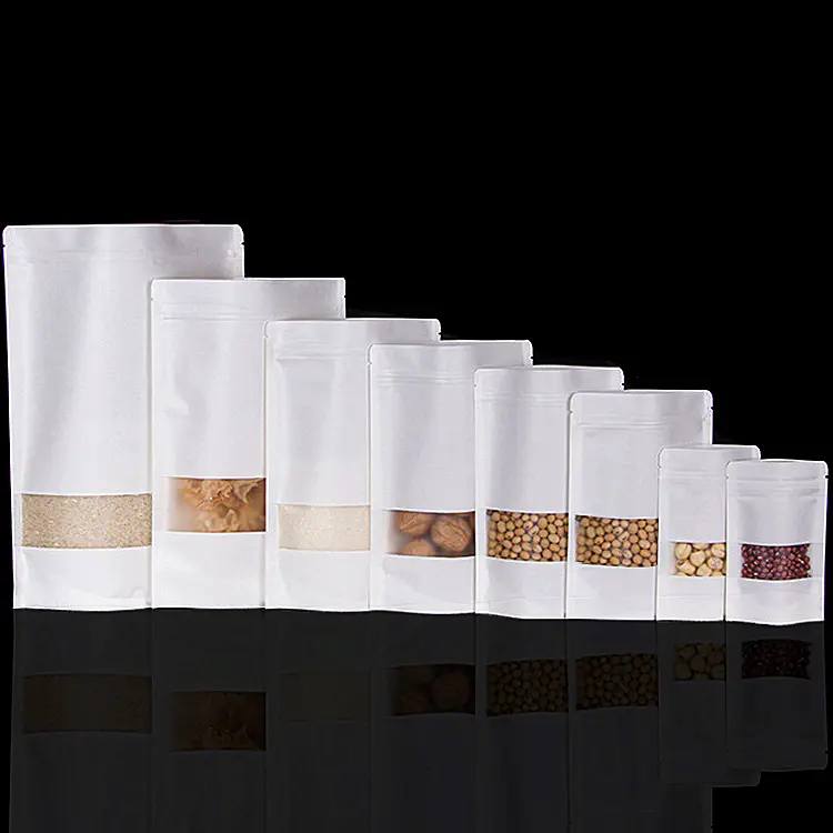 White Matte Window Self Supporting Kraft Paper Bag Flower Tea Nut Spot Coffee Self-Sealing Food Kraft Paper Bags