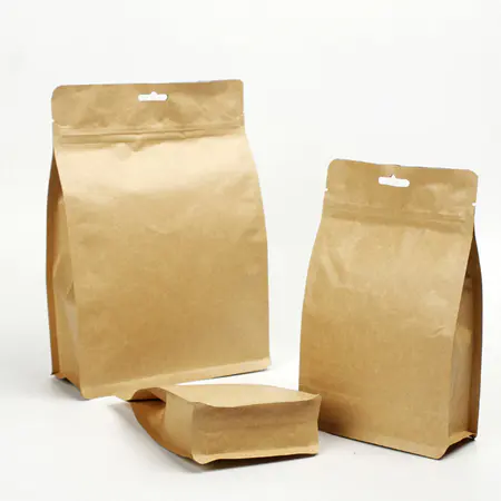 Customizable flat bottom kraft paper bag with zip lock