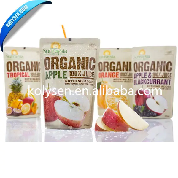 Kolysen custom stand up pouch for juice with straw inside