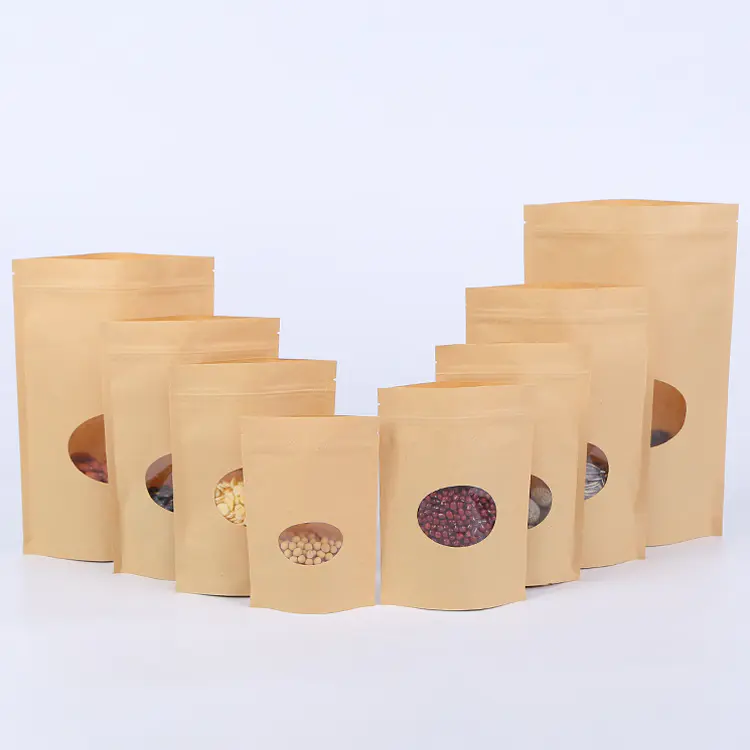 Wholesale Custom Moisture Proof Paper Pouch Kraft Zipper Oval Bags