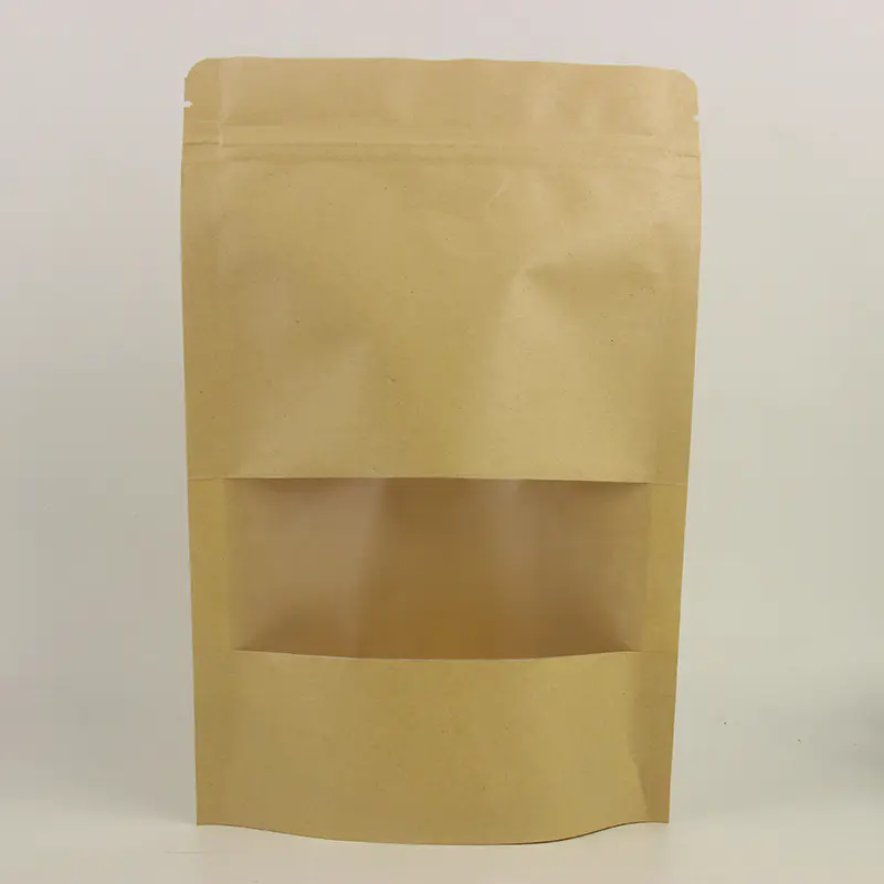 Stocklist Alibaba Selling Stand Up Zipper Bag Kraft Paper Bag with Frosted Window for Food Packaging