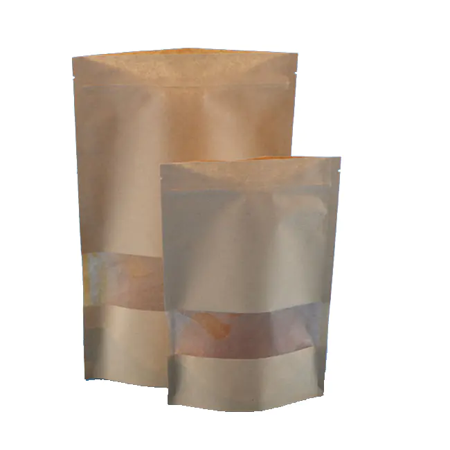 Plastic clear window Lined Kraft Paper Coffee Bean Bags