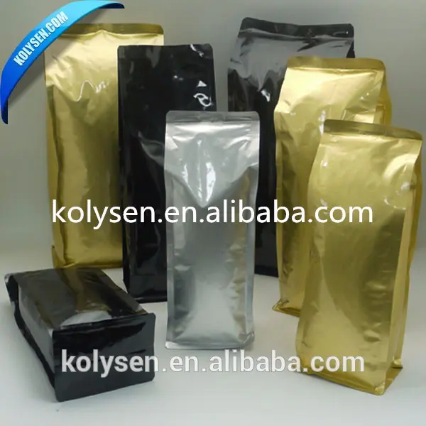 black coffee bags that hold 300-500G with gas valve and printed on the package