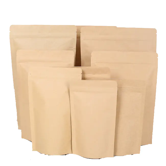 foil lined brown kraft paper bags zip lock stand up pouch doypack for tea