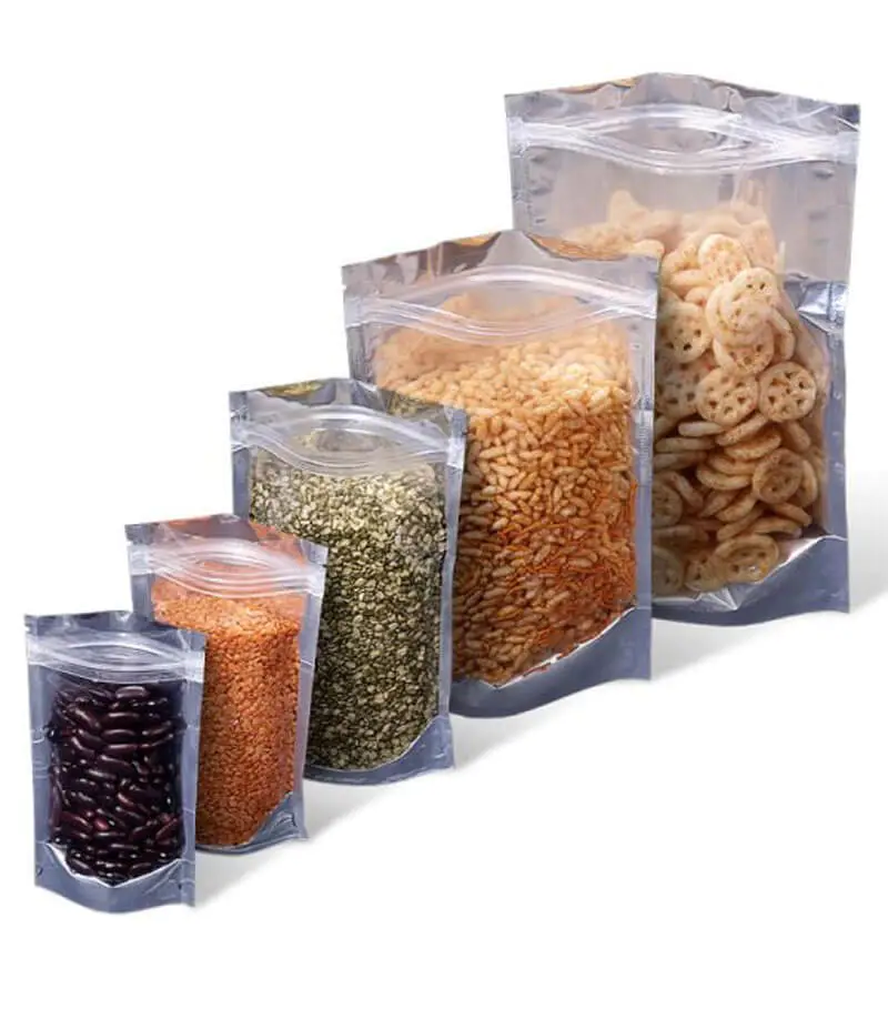 stand upFoil Zip lock Bag with half clear front for dried grains packaging