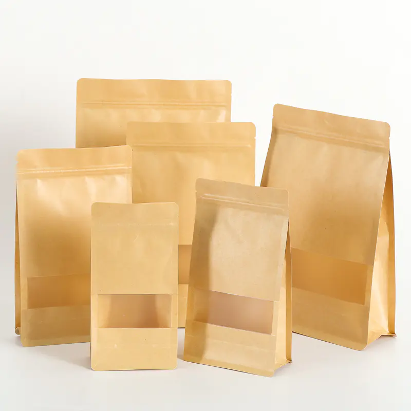 Multi-layer square bottom kraft paper bag with frosted window for peanut packaging